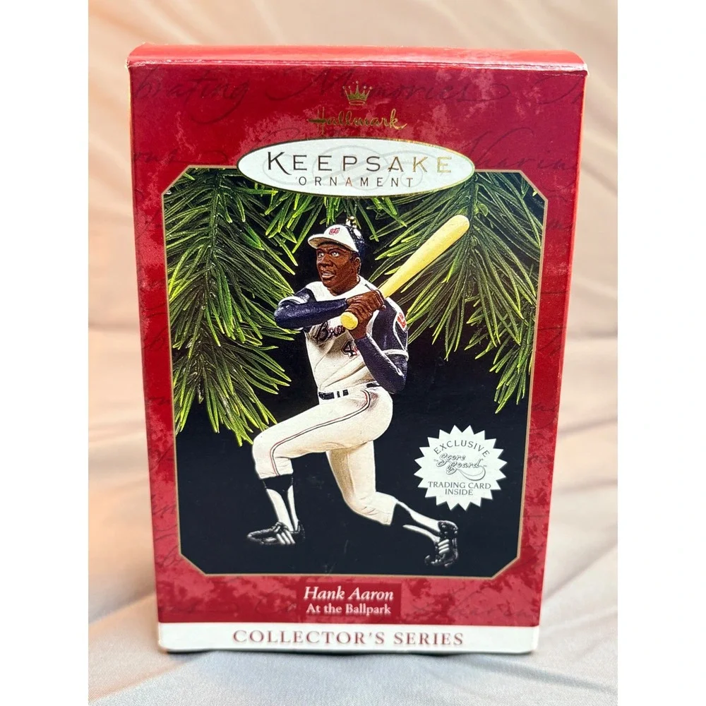 1996 Hallmark Keepsake Hank Aaron At the Ballpark Ornament & Trading Card F-9